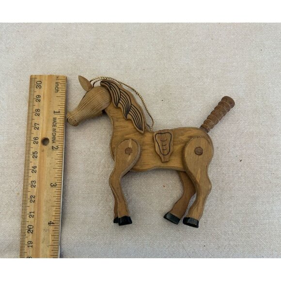 Vintage Hand-Carved Articulated Wooden Horse Ornament Movable Legs Christmas Equ - Picture 2 of 4